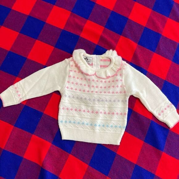 Petit Jouet VTG White Pink Blue Purple Flower Sweater Toddler See Measurements - Picture 3 of 11